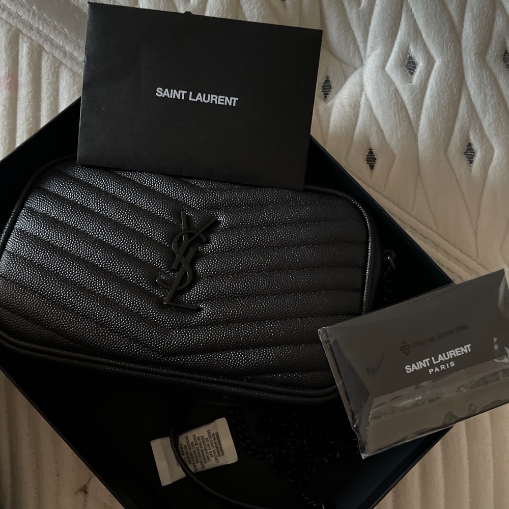 COPY - YSL LOU MINI BAG IN QUILTED GRAIN DE POUDRE EMBOSSED LEATHER BLACK